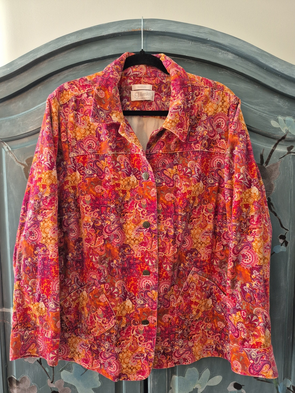 CJ Banks Vintage Cottagecore Pink Orange Paisley Women’s Corduroy Jacket